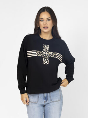 Everyday Sweater - Black Leopard Cross