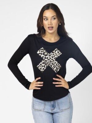 LS Tee - Black Leopard Cross