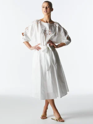 Lily Pond Embroidered Dress - White