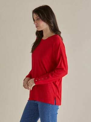 Hendrix Ribbed Long Sleeve Tee - Red