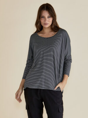 Milan 3/4 Sleeve Tee - Charcoal Stripe