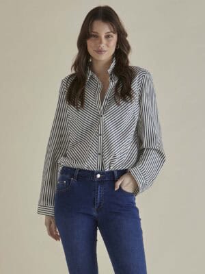 Crinkle Shirt - Black/White Stripe