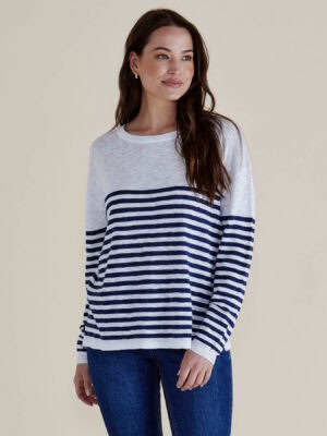 Natasha Knit Top - White/Navy Stripe