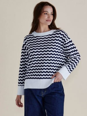 Ember Knit Jumper - Navy Wave Stripe