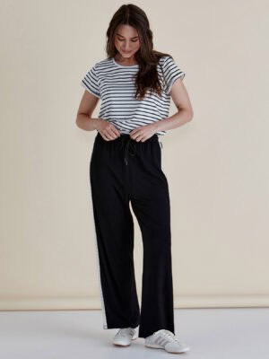 Evelyn Wide Leg Jogger - Black Trim