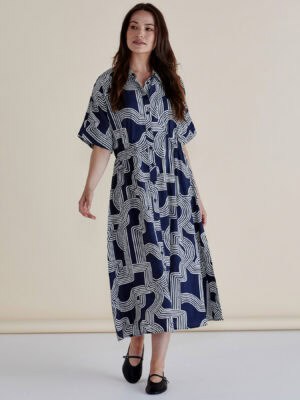 Skye Dress - Navy Geo