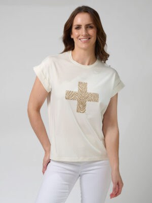 Cuff Tee - Cream - Zebra Cross
