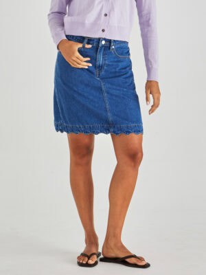 Vale Scalloped Denim Skirt - Mid Blue Wash