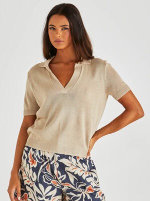 Abbie Knit Polo - Neutral