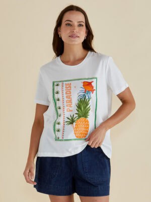 Ellia Crew Tee - Paradise Beach Print