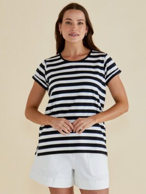 Caia Crew Tee - Blue/Black Stripe