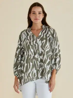 Grazia Blouse - Olive Geometric Print