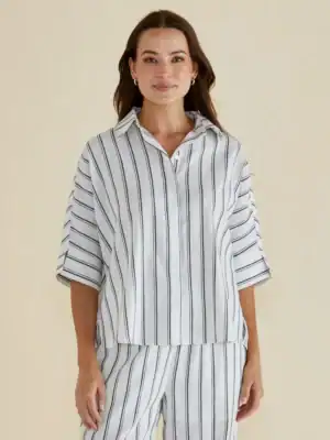 Lynwood Linen Shirt - Black/White Stripe