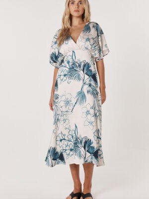 Solstice Palms Midi Dress - Palm Print