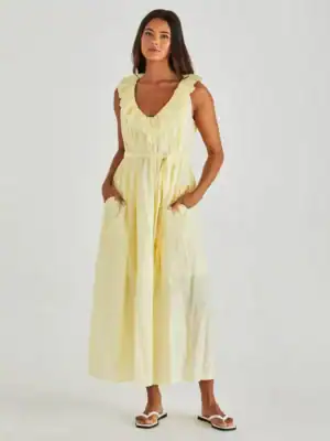 Lilla Ruffled Neck Dress - Butter Yellow