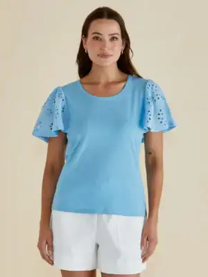 Lottie Embroidered Tee - Baby Blue Blue