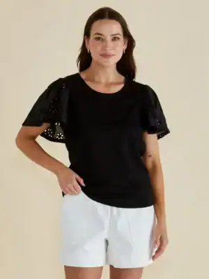 Lottie Embroidered Tee - Black