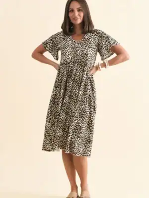 Donna Brown Cheetah Gathered Dress