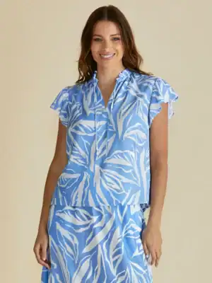 Lyra Blouse - Blue Abstract Print