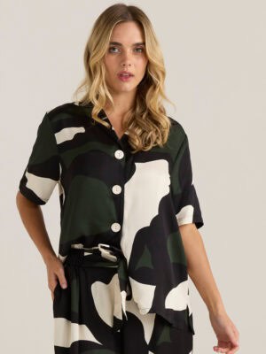 Tarni Satin Shirt - Iris Abstract Print