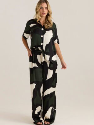 Tarni Satin Pant - Iris Abstract Print Black