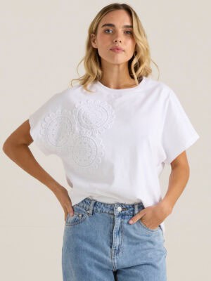 Mira Crochet Tee - White