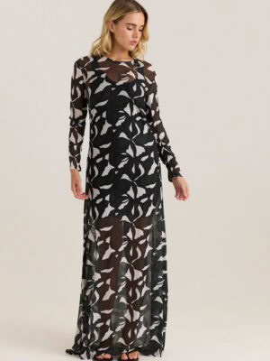 Tarni Mesh Dress - Iris Abstract Print Black