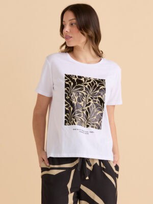 Ellia Crew Tee - Monochrome Floral White