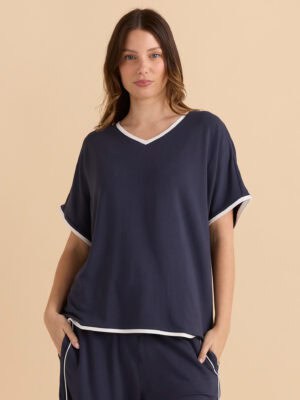 Clara Tee - Petrol/White