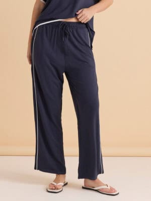 Evelyn Wide Leg Jogger - Petrol/White