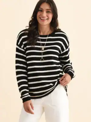 Bradford Knit Top - Cream/Black Black