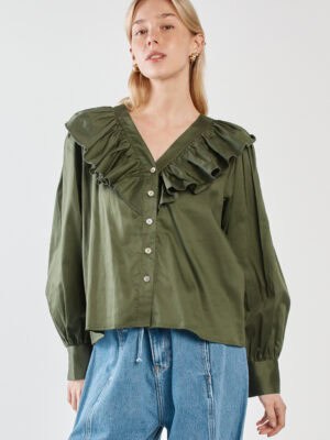 Artha Frill Blouse - Olive