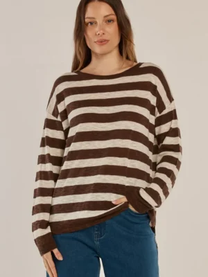 Natasha Knit Top - Brown Stripe Brown