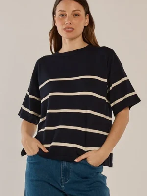Bailey Boxy Top - Navy/Cream