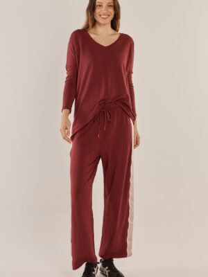 Evelyn Wide Leg Jogger - Burgundy