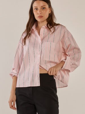 Erin Crop Shirt - Pink/Chocolate Stripe