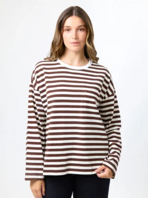 Drop Shoulder Tee - Choc Stripe