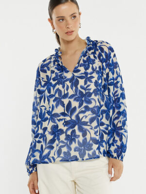 Willow Tie Front Blouse - Blue Iris