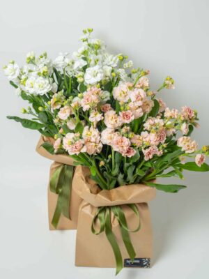 Funky Stock Flowers in Flower Bag